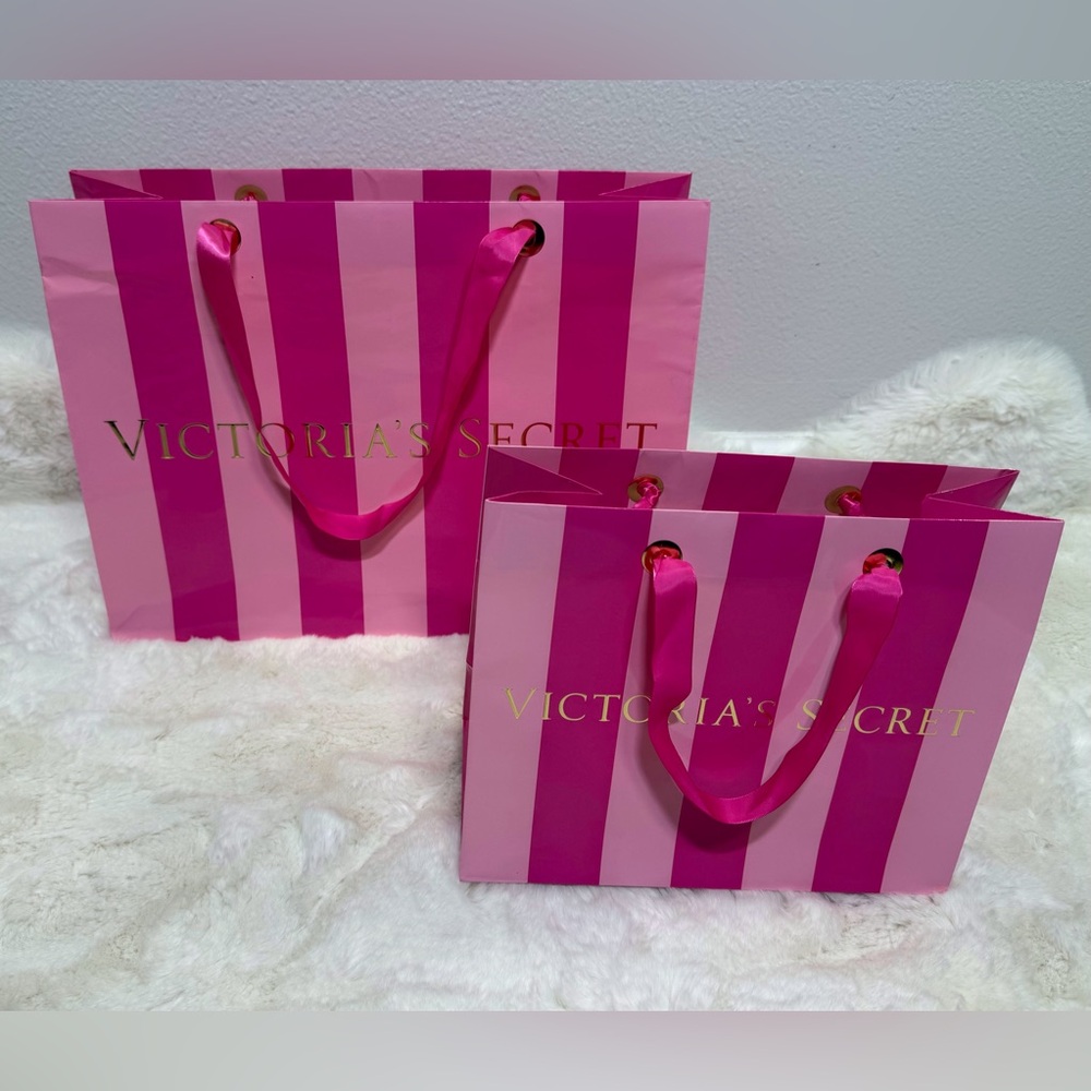 Victoria's Secret Pink Striped Gift Bag Large & Medium Shopping Bags